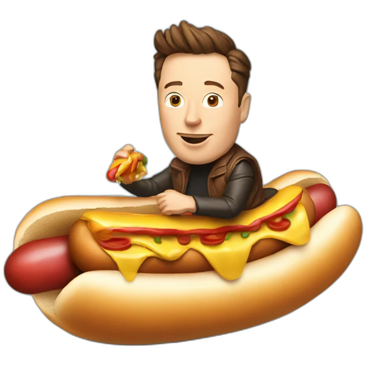 Elon musk riding a hotdog emoji