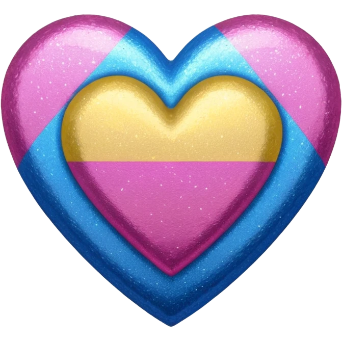 glitter heart with tri-color pink, yellow, blue emoji