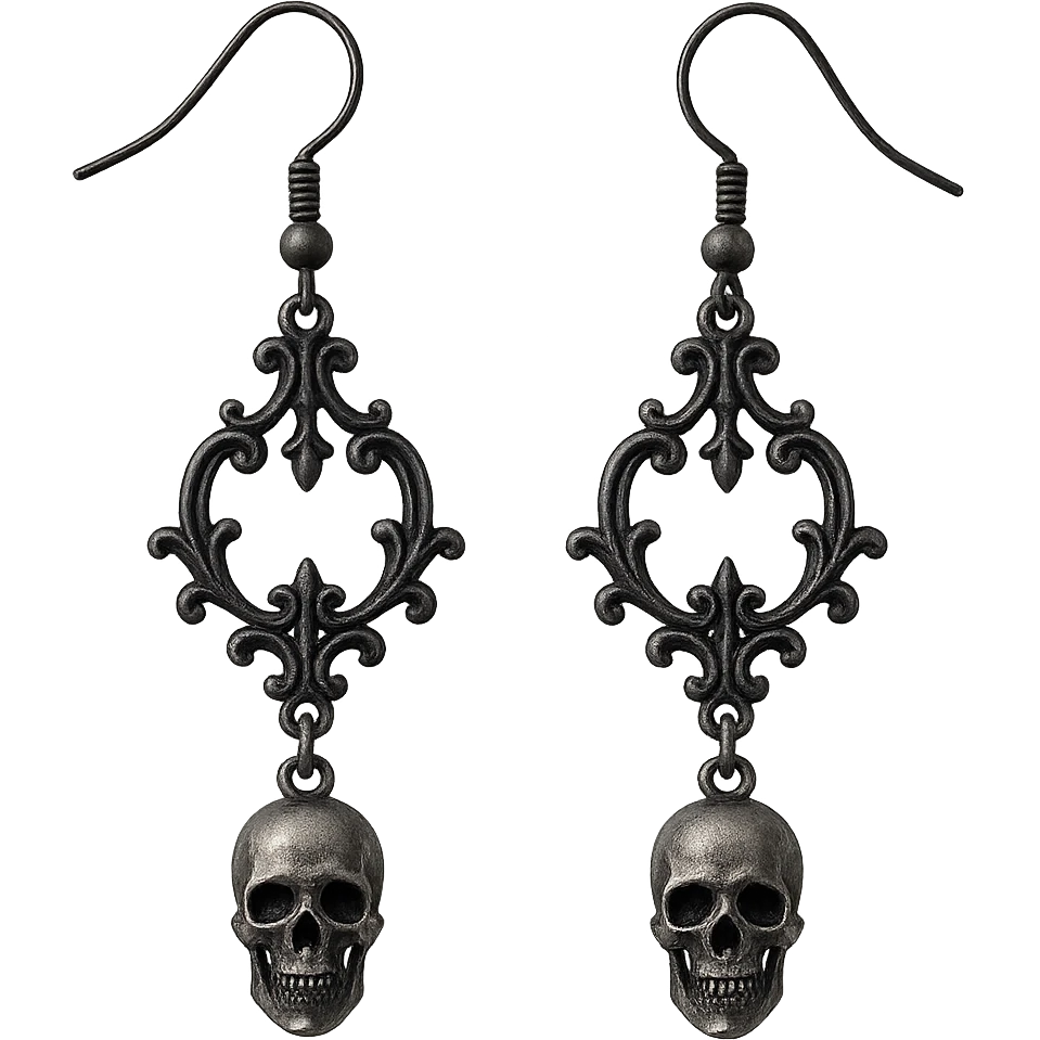 goth earrings, skull charm, dark and ornate, gothic jewelry emoji