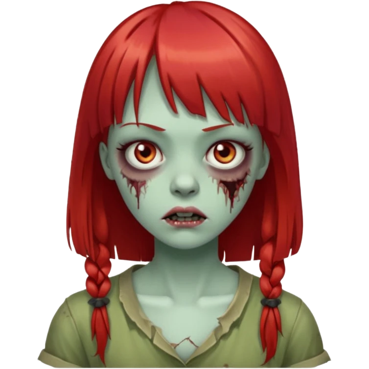 Uma zumbi garota com cabelo vermelho liso e franja reta emoji