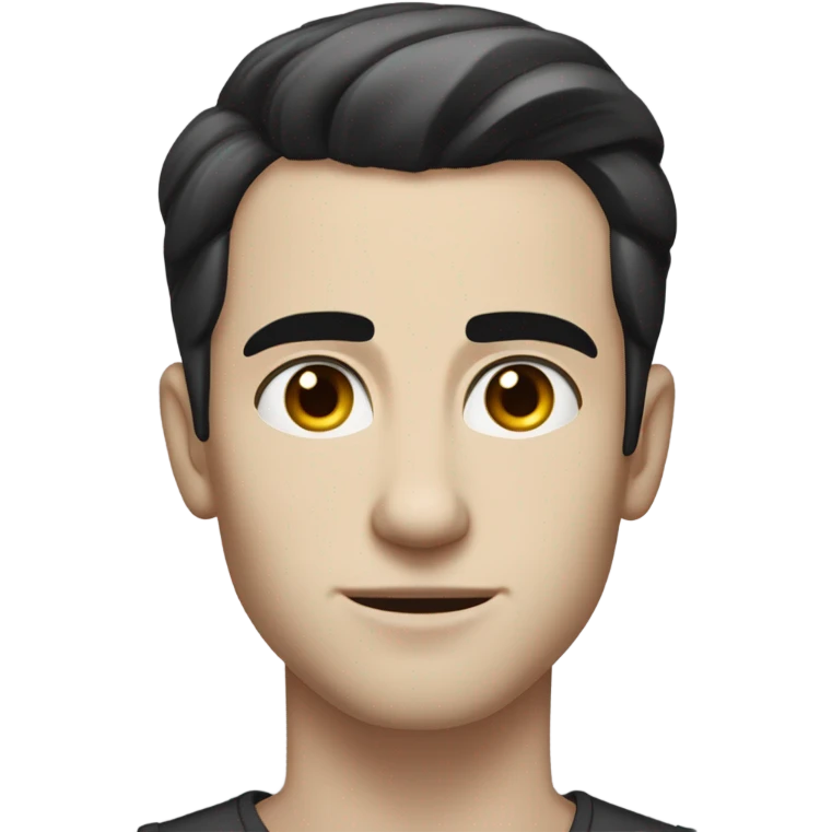handsome pale young man, light grey eyes, sceptical expression, slicked combed back black hair, smirk, one eyebrow raised emoji