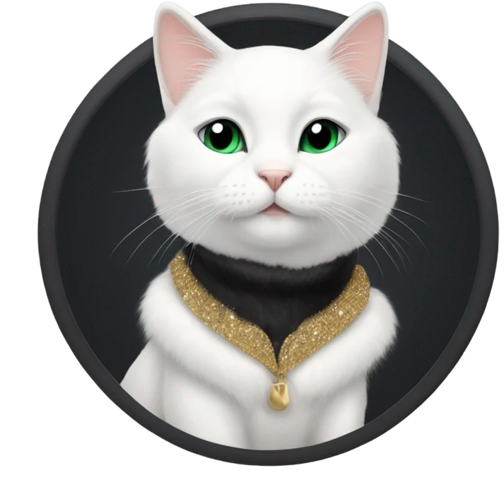 White CAT wearing a Black fur coat  emoji