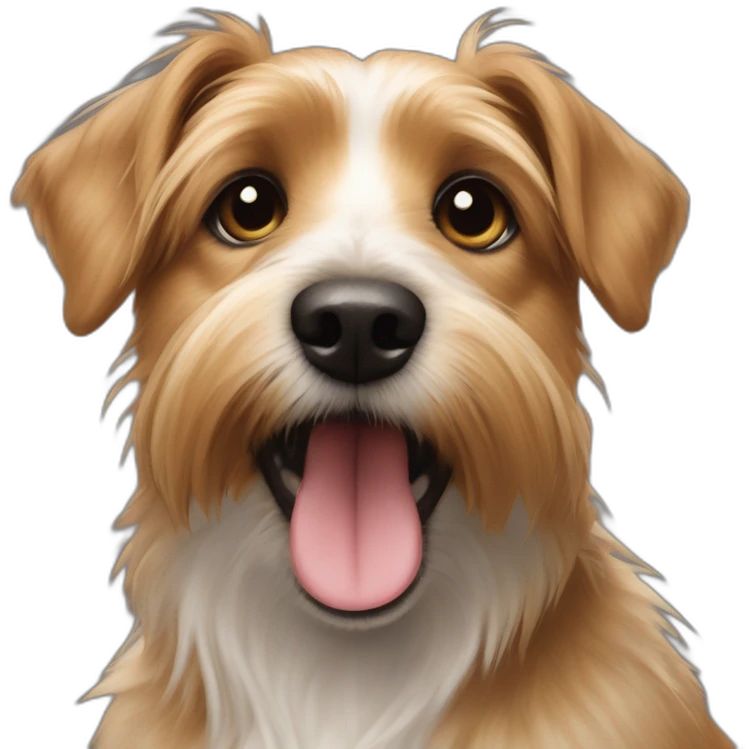 jack Russell cross apoloso cross Yorkshire terrier - long hair light brown all over - fat dog scratching itself emoji