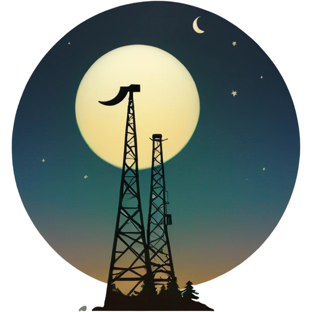 Pine trees with crescent moon beside  oil derrick emoji