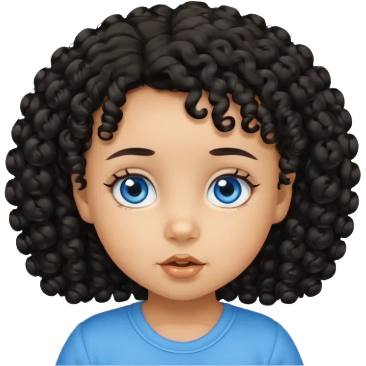 a girl tan baby with black curly hair and blue eyes emoji
