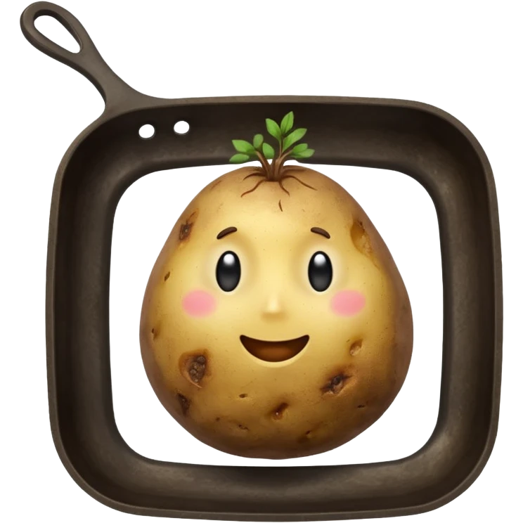 a single plain potato on a pan, no human face emoji
