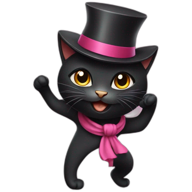 dancing black cat with a hat emoji