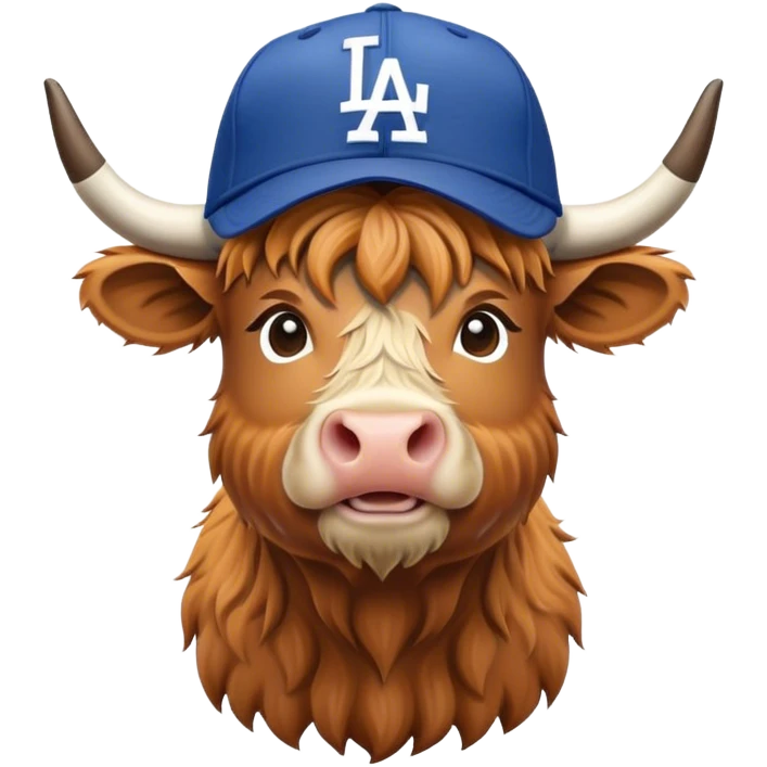 Highland cow wearing a dodgers hat emoji