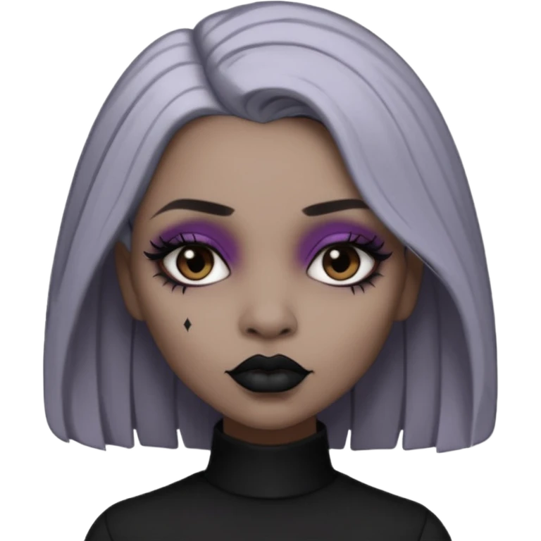 Light cool brown skin grey hair black lips goth girl emoji