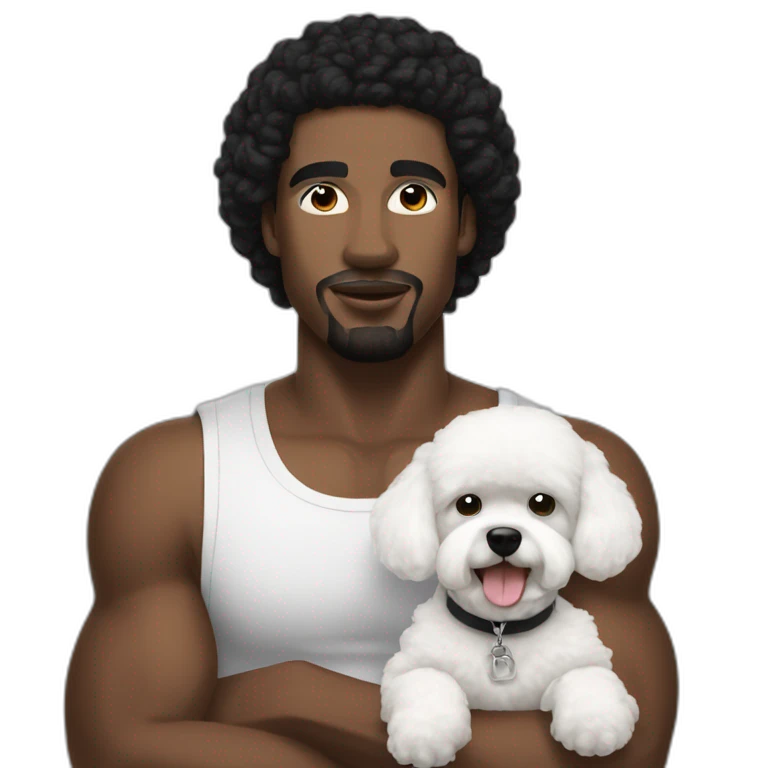 white man black hair,  rapper flexing with a bichon emoji