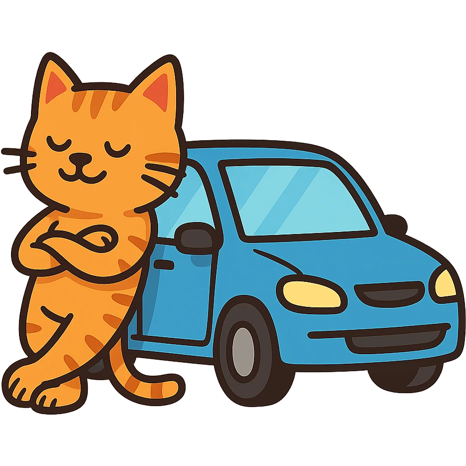 flat toon style cat leaning against a car emoji