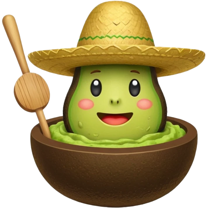 avocado in a guacamole bowl, sombrero on, mallet floating above, whack-a-mole style, iOS emoji look emoji