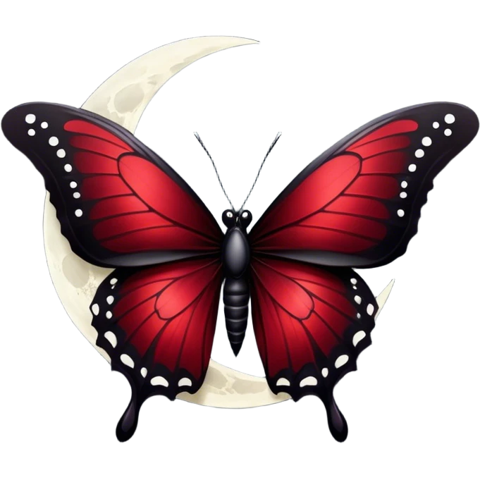 Gothic-style butterfly with dark red silk wings, and a black moon in the background emoji