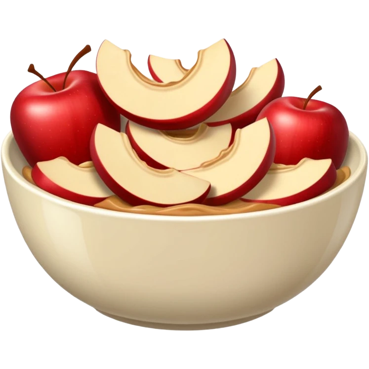 apple slices pieces in bowl with peanutbutter emoji