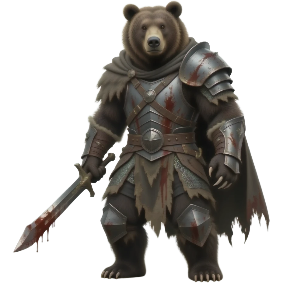 A realistic bear-man dressed in medieval savage outfit. Full body. emoji