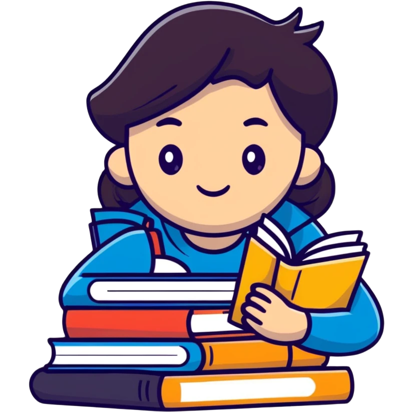 Student studying with books and coffee emoji