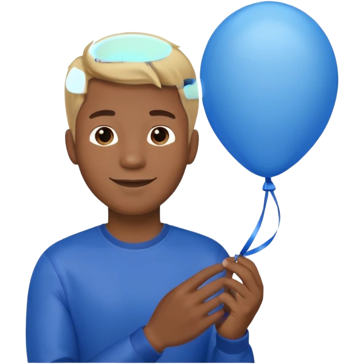 dark brown skin, blonde hair man hold blue balloon emoji