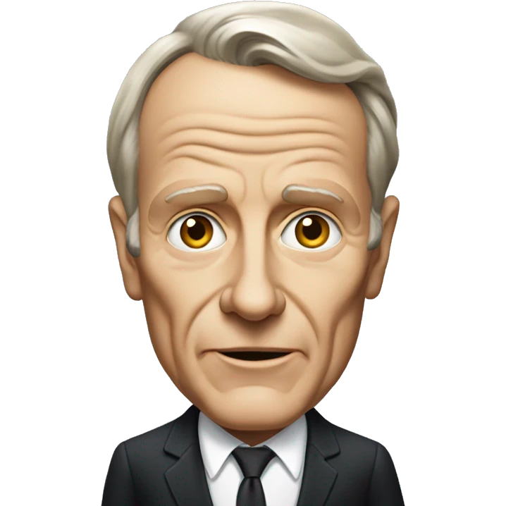 David Ogilvy at his 50s, wearing a black suit with his moth like he is talking  emoji
