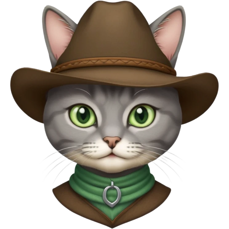 cowboy gray cat with white chin and green eyes emoji
