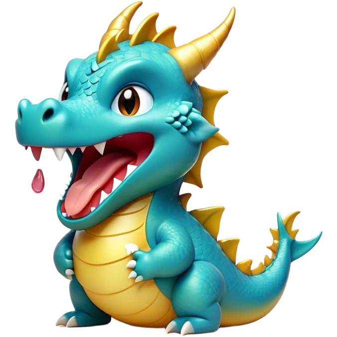Cinematic Cute Yawning Dragon Portrait Emoji, Head tilted slightly with a dramatic, wide-open yawn, showcasing a soft, lustrous scaled body with gently drooping fins and half-closed, drowsy eyes, each scale rendered in exquisite detail under natural light; high shine, relaxed yet expressive, styled with a dash of fantastical charm, soft glowing outline, capturing the essence of a sleepy yet affectionate dragon that appears ready to stretch out and rest in its enchanted lair! emoji