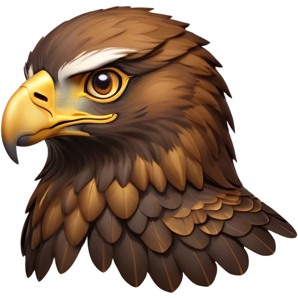 Cinematic Noble Golden Eagle Portrait Emoji, Poised and majestic, with a powerful, broad build, regal hooked beak, and piercing, intense eyes set against richly golden-brown plumage, Simplified yet sharp and sophisticated features, highly detailed, glowing with a soft, amber radiance, high shine, intelligent and commanding, stylized with an air of aerial supremacy, focused and determined, soft glowing outline, capturing the essence of a watchful and confident golden eagle that appears ready to soar out of the screen with effortless authority! emoji