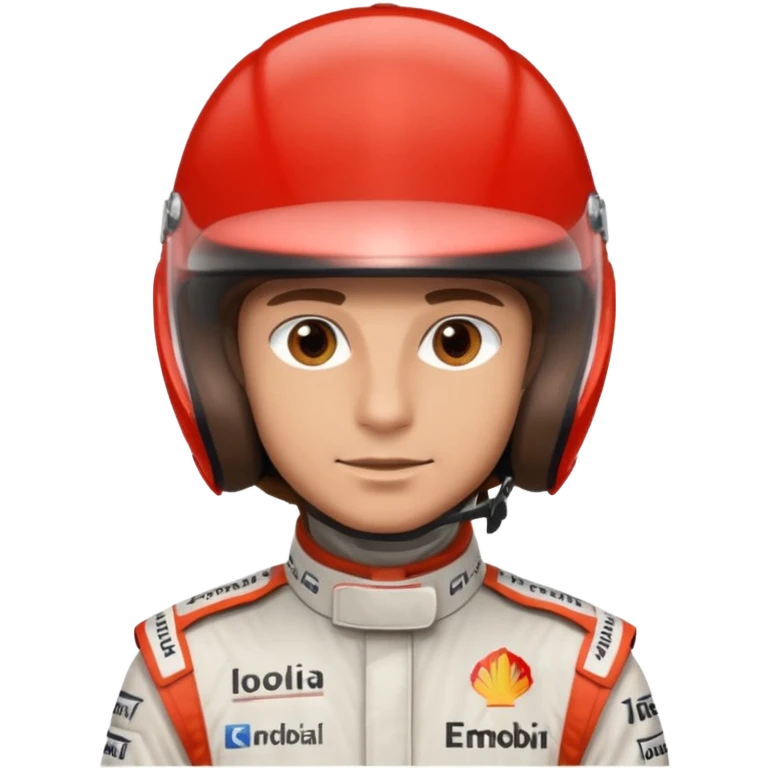Man, brown eyes, brown silky hair, lightly tanned, wearing a formula one outfit emoji