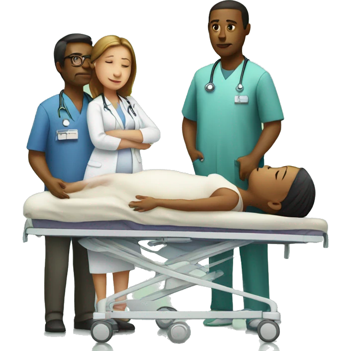 a woman gives birth and doctors stand nearby emoji