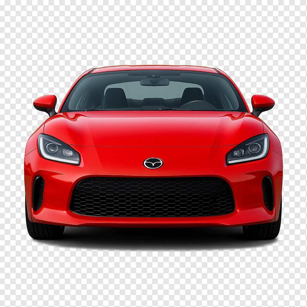 Show the red sports car from the front, with a visible face, no background. Remove the background to isolate the subject. emoji