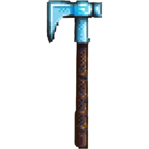 pixelated diamond pickaxe with brown handle emoji