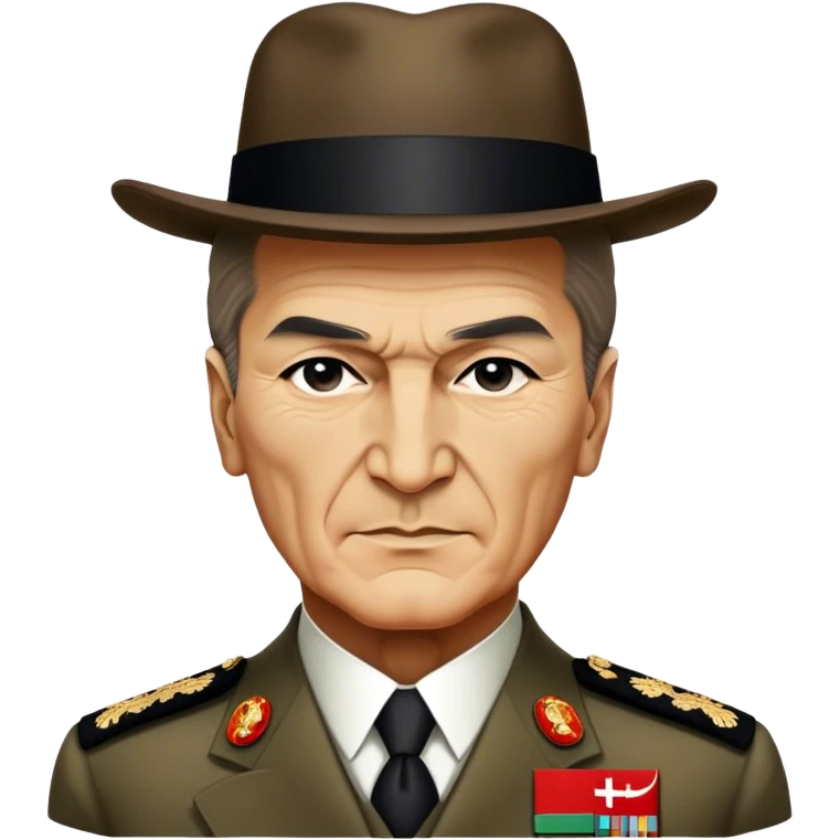 Mustafa Kemal Atatürk (statesman) in traditional hat – Cinematic Realistic Portrait of Mustafa Kemal Atatürk, depicted in dignified traditional attire with a distinctive hat, a resolute and visionary expression illuminated by warm, historic lighting, rendered with rich textures that evoke his transformative leadership. emoji