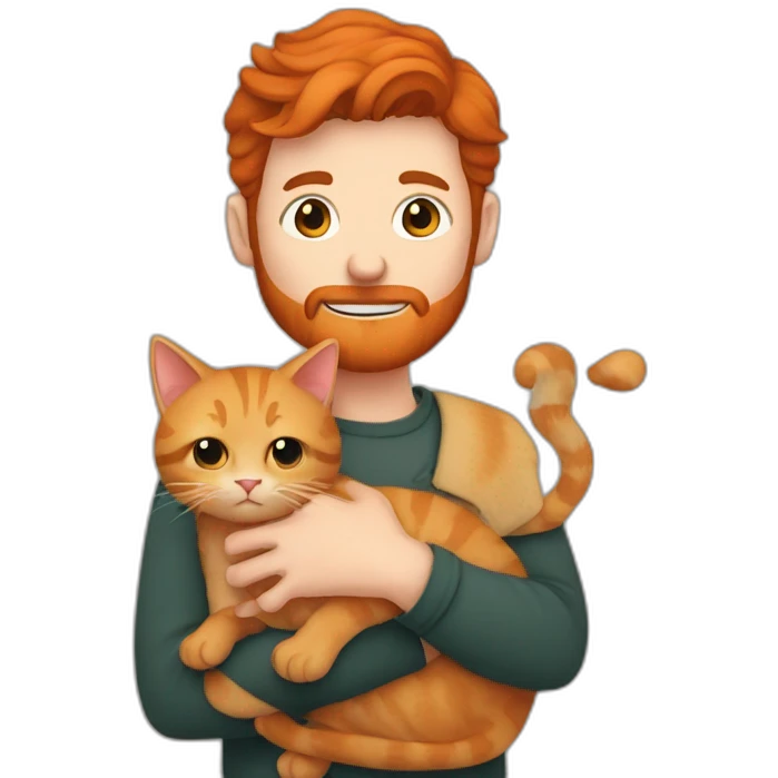 Michael red beard holding his ginger cat in his arms emoji