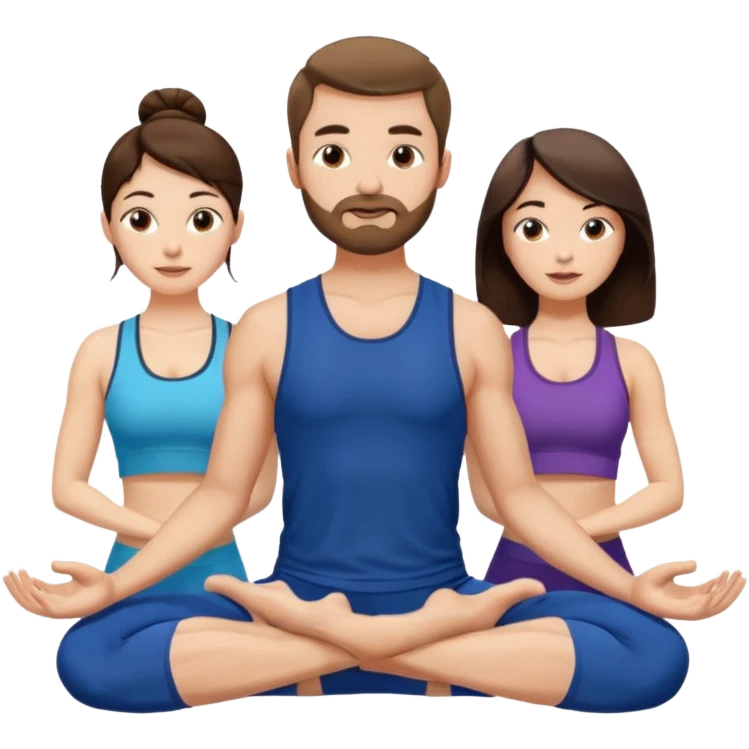 scottish man with stubble, brunette woman doing yoga emoji