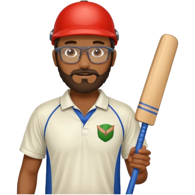 Brown Guy with beard and glasses Playing Cricket  emoji