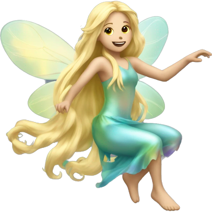 Iridescent fairy flying long hair blonde full body emoji