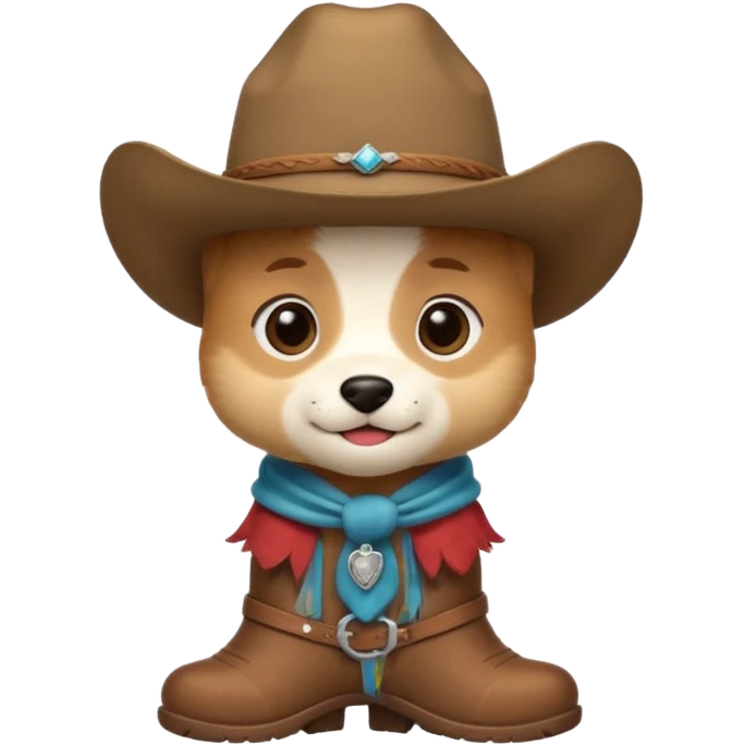 a very cute and adorable anthropomorphic puppy with a cowboy hat and brown boots  emoji