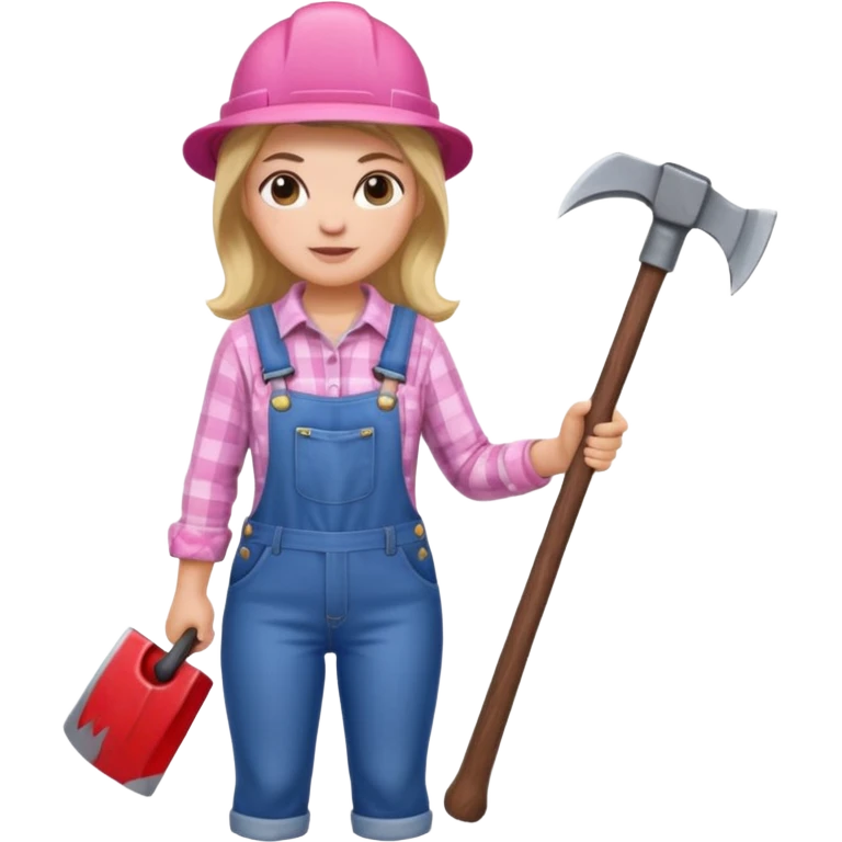lumberjack woman holding axe pink checked shirt and overall emoji