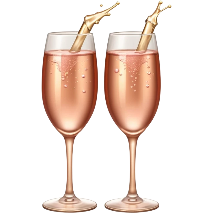 two glasses of rosegold colored champagne, ios emoji style. emoji