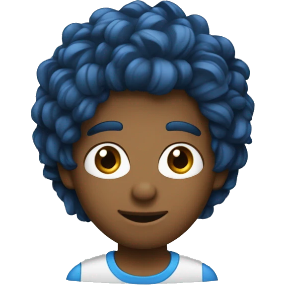 Um jovem pardo de cabelo cacheado com óculos azul emoji