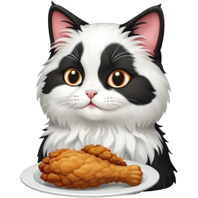 A black and white cat eating fried chicken emoji