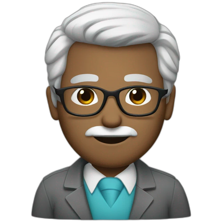 doctor with gray hair on the sides. bald in the middle, with glasses and a mustache and blue eyes emoji
