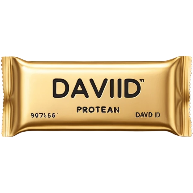 protein bar gold wrapper that says David on it in black font  emoji