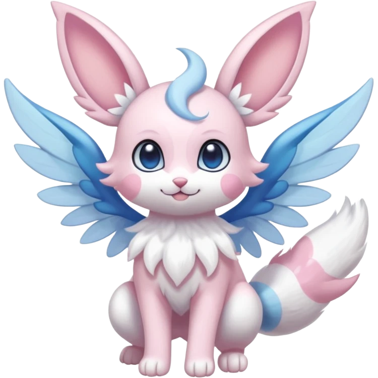 White pastel cute adorable kawaii divine winged angelic furry fairy-Fakémon-Minccino-Meowstic-Sylveon-hybrid-fusion (full body) emoji