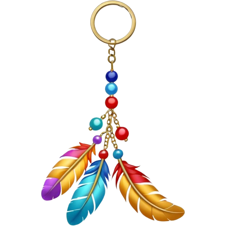 Keychain with big hanging feather and beads and Pom-poms attached    emoji
