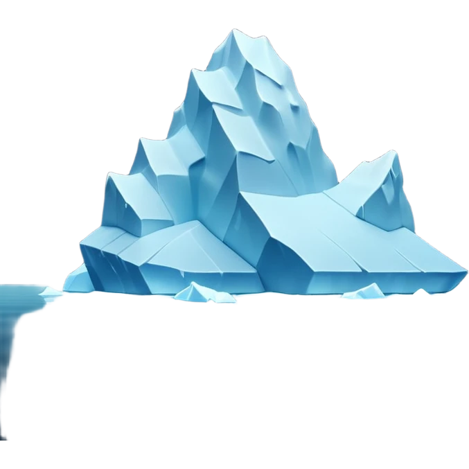 A 3D iceberg in Apple Memoji style, no face, smooth and glossy, floating in dark ocean at night, soft moonlight, subtle reflections, minimal style. A tiny ship in the distance approaching. Pixar-style render, cinematic and clean.
 emoji