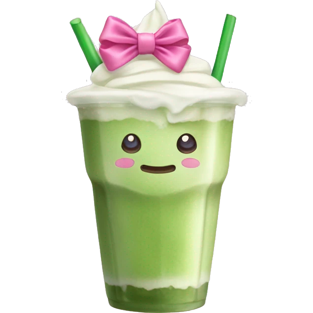 iced matcha latte with a cute pink bow  emoji