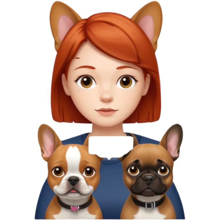 Redhead girl with french bulldog and belgian malinua emoji