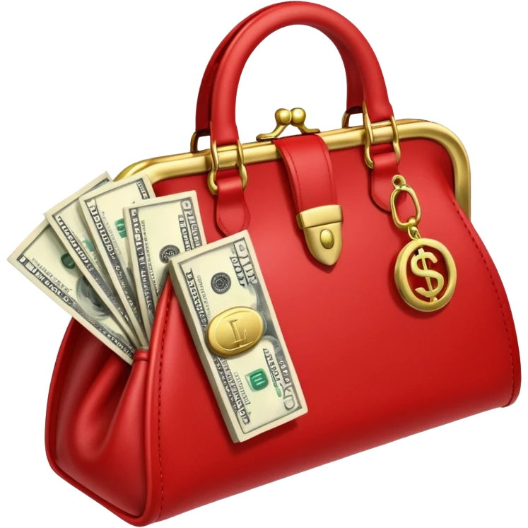 elegant raed purse with dollar bills sticking out emoji
