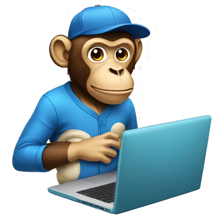 monkey dressing a baseball cap forward and a laptop emoji