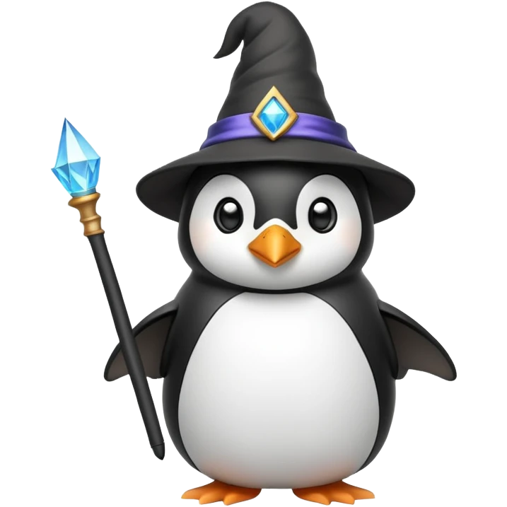 Penguin wearing a wizard hat and holding a magic wand emoji