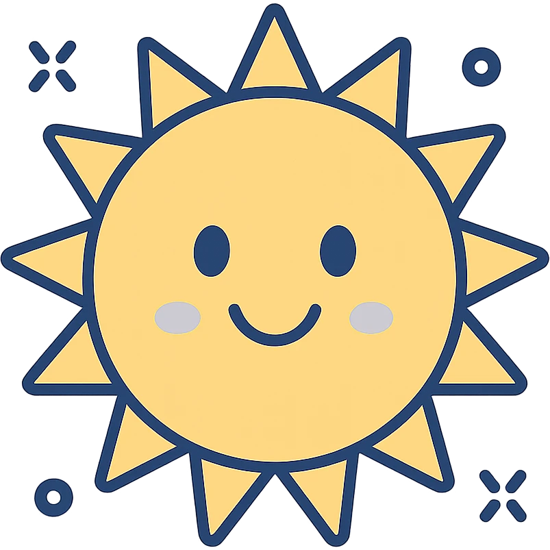 cheerful yellow sun with a smiling face, clean modern illustration style emoji